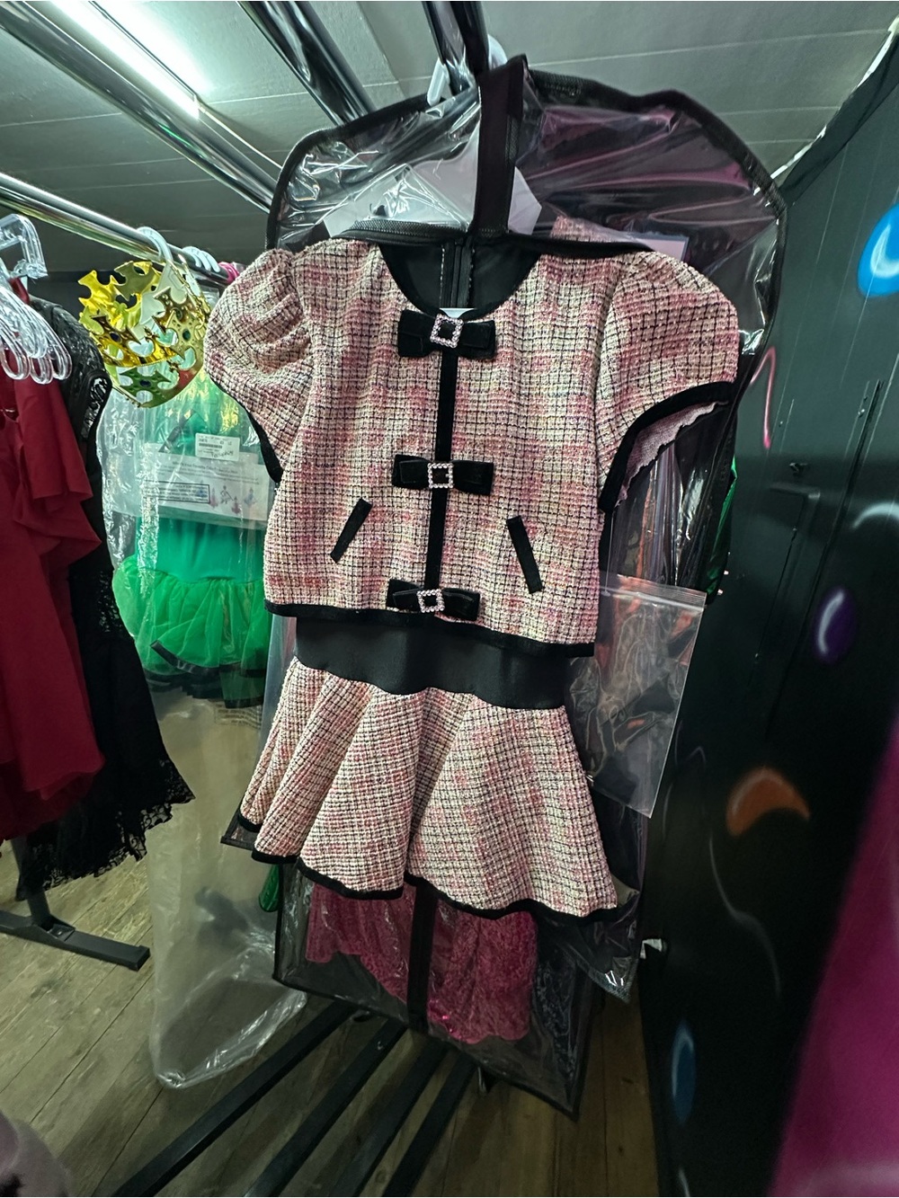 Girls Pink Tweed Costume Set with Black Trim